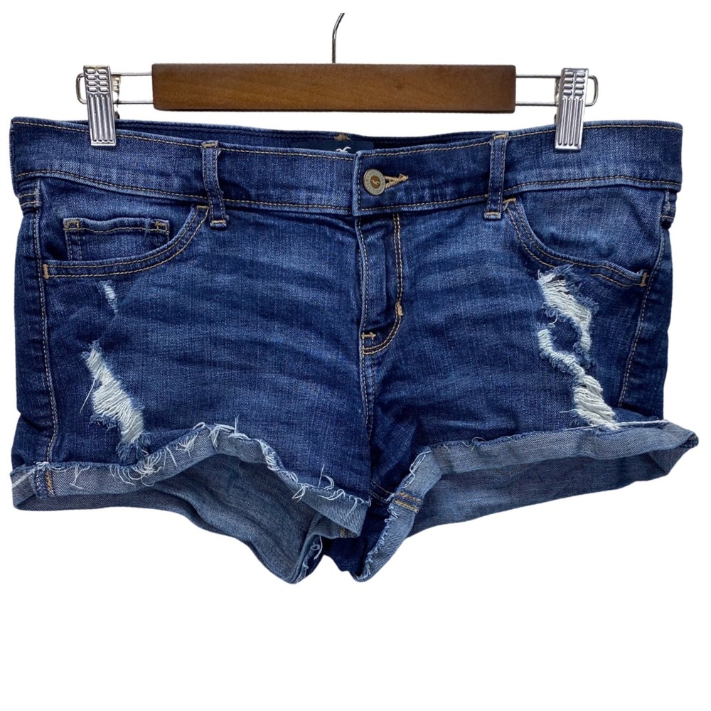 Hollister Low Rise Short Short Denim Distressed Blue Jeans Size 11 Stretch